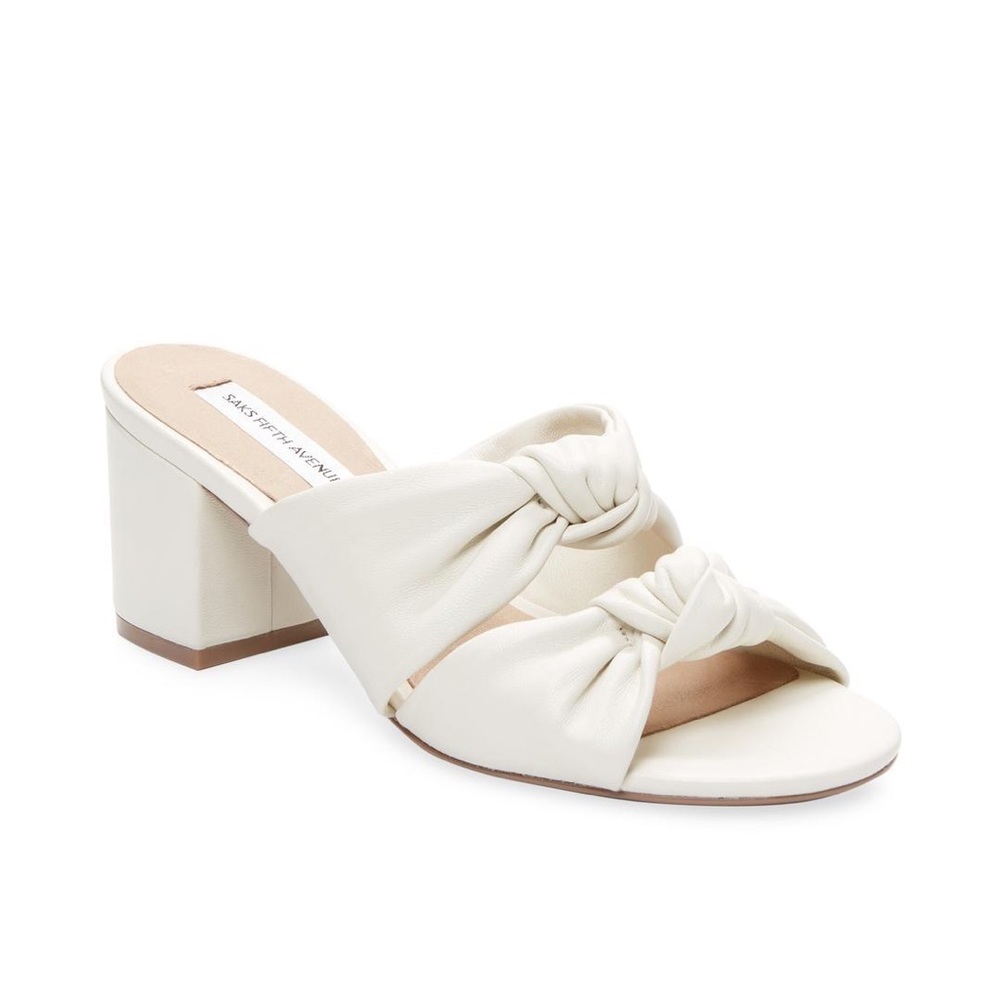 14. SAKS FIFTH AVENUE Dual White Leather Knotted Leather Sandals Size 8.5